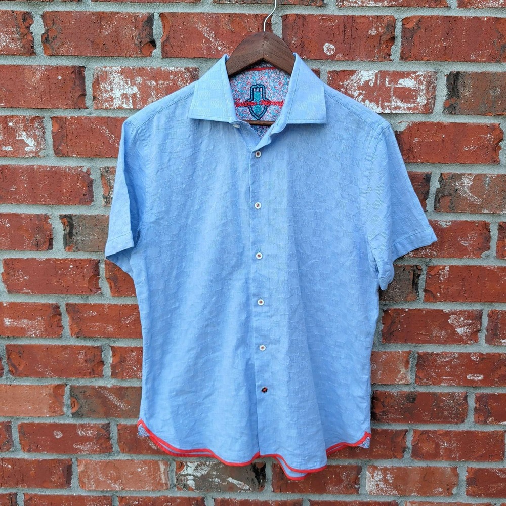 Luchiano Visconti Shirt Mens Medium Blue Short Sleeve Button Down